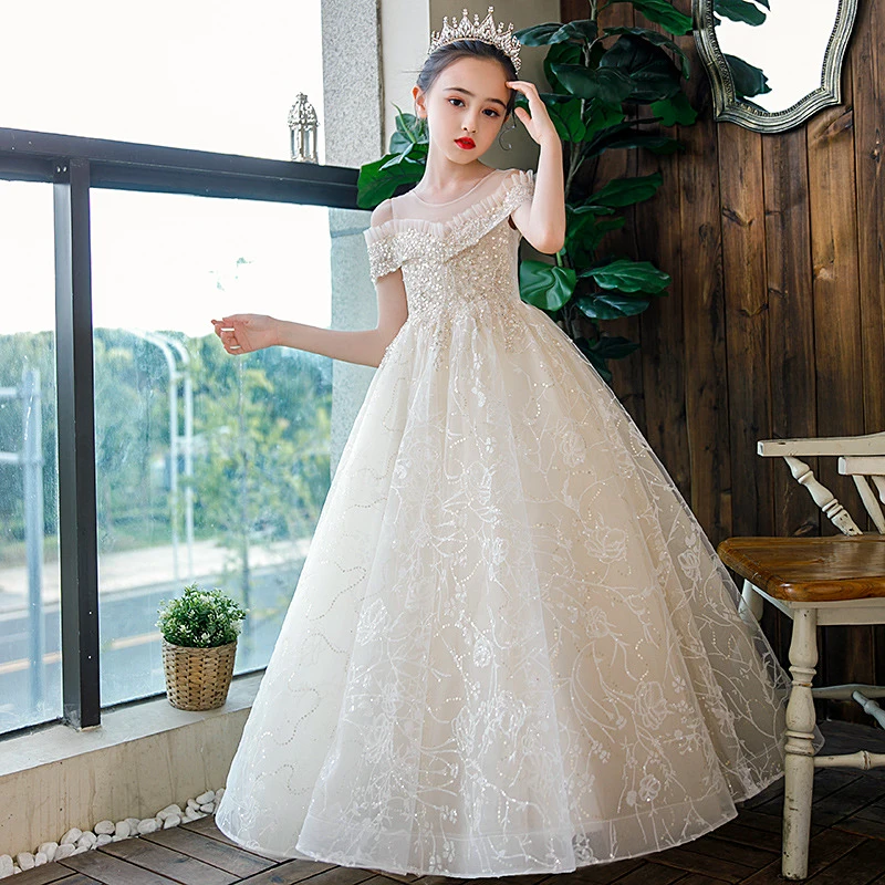 Children Clothing Green Dress for Girls 3 To 14 Year Elegant Formal Evening Dresses Long Luxury Cute Kid Wedding Party Ball Gown