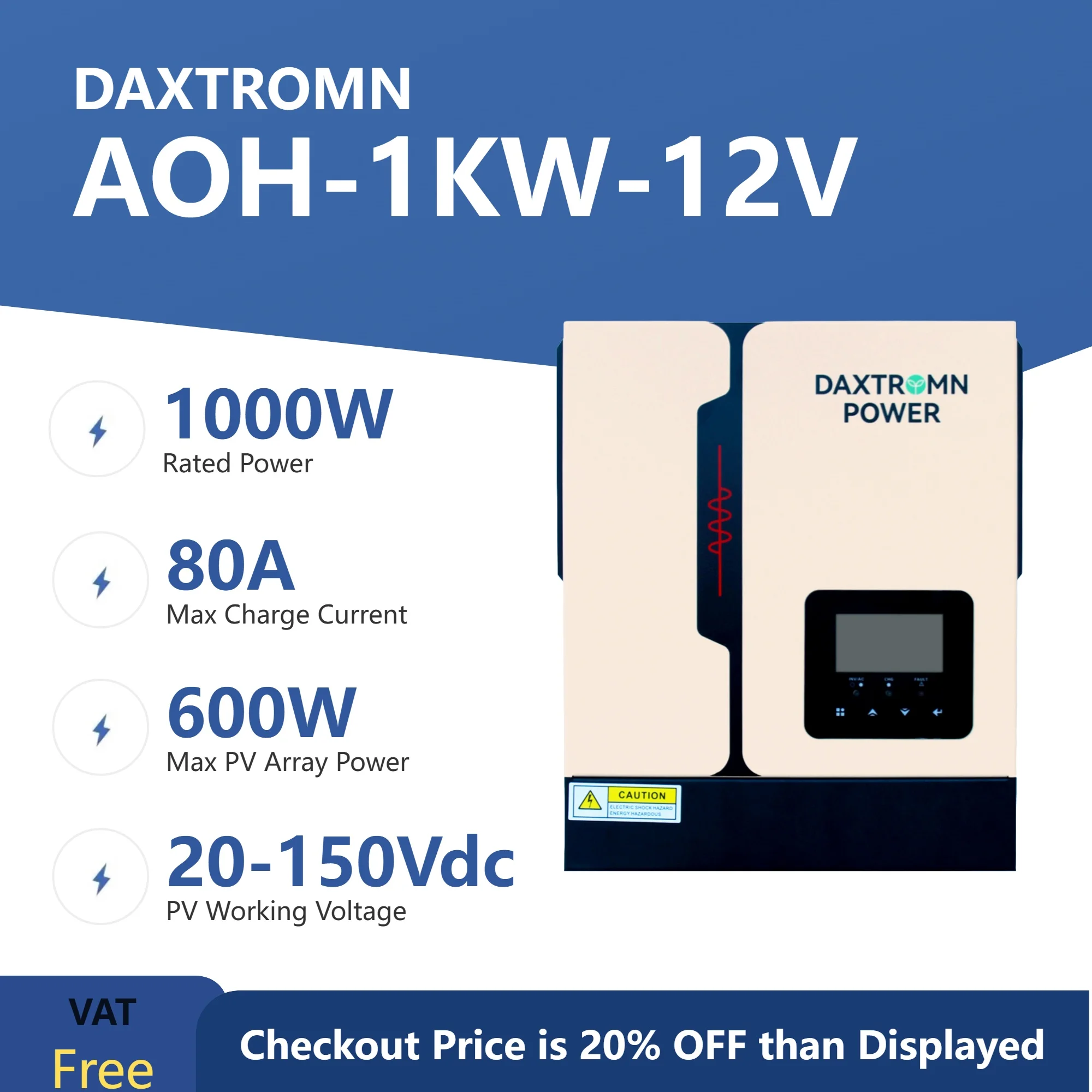Daxtromn Solar hybride omvormer 10,2 kW, 2 MPPT, 6,2 kW DC 48 V, 4,2 kW on-/off-grid, 3,2 kVA DC 24 V, 1 kW DC 12 V, huishoudomvormer, zuivere sinusgolf