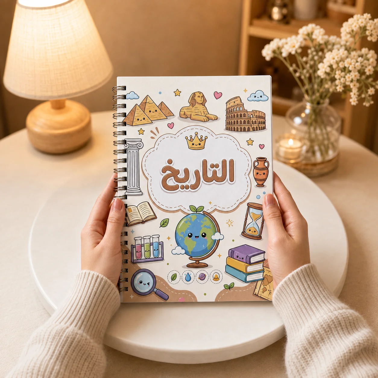 1pc A5 Arabic History Spiral Notebook, 60 Sheets 100gsm Thick Paper, Soft Cover Journal for School & College Student Stationery