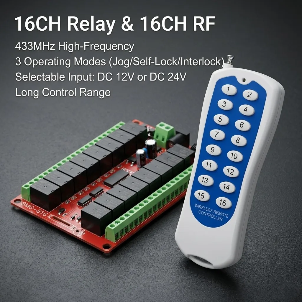 DC 12V / 24V 16 Channel RF Wireless Remote Control Switch System Receiver 16CH Transmitter Relay Board Module 433 MHz 3 Mode