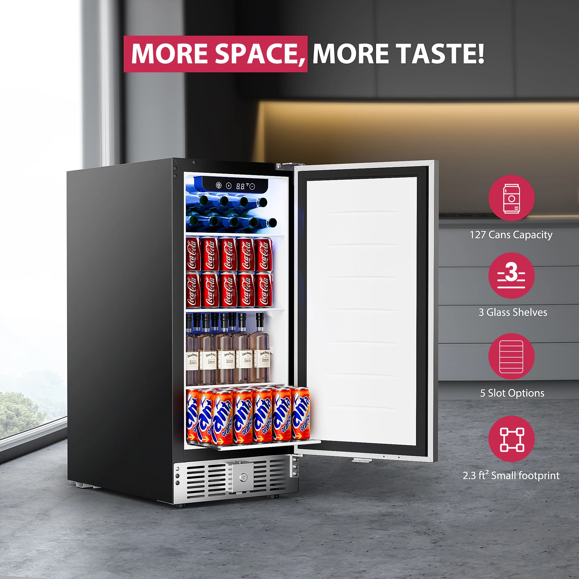 ICYGLEE Beverage Refrigerator 15Inch Under Counter 127 Can Beverage Fridge  Beverage Cooler Built-in Beer Fridge Wine Cooler