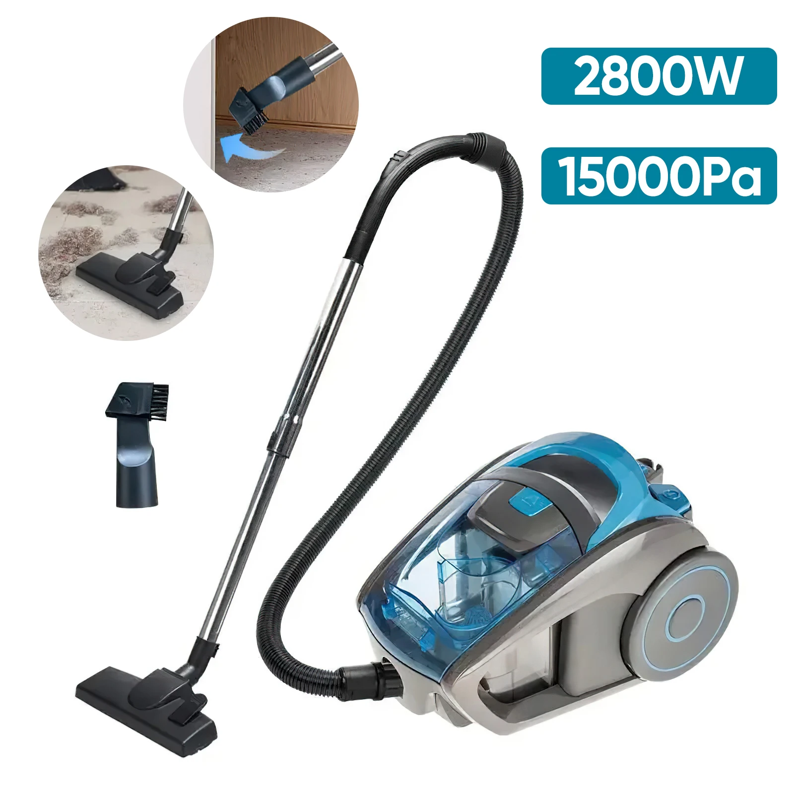2800W tragbarer Staubsauger 15000PA Saughaushalt Multifunktionale Staubentfernung Milbe Trocken- und Nass-Doppelstaubsauger 220V