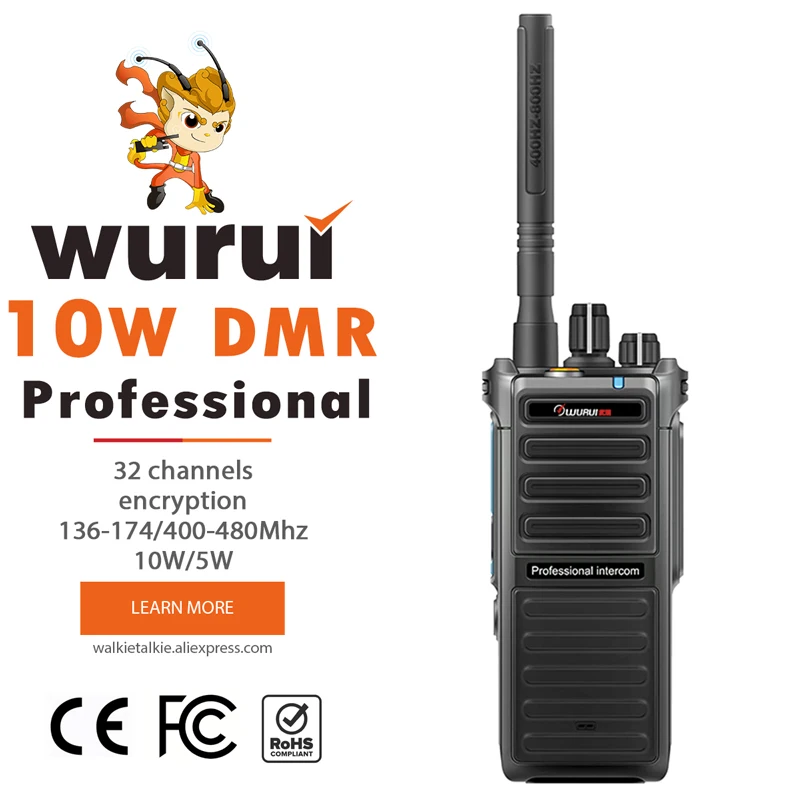 Wurui DM760 10W professional DMR digital walkie talkie Two-way radio radios ham handy Mobile police uhf vhf long distance 10km