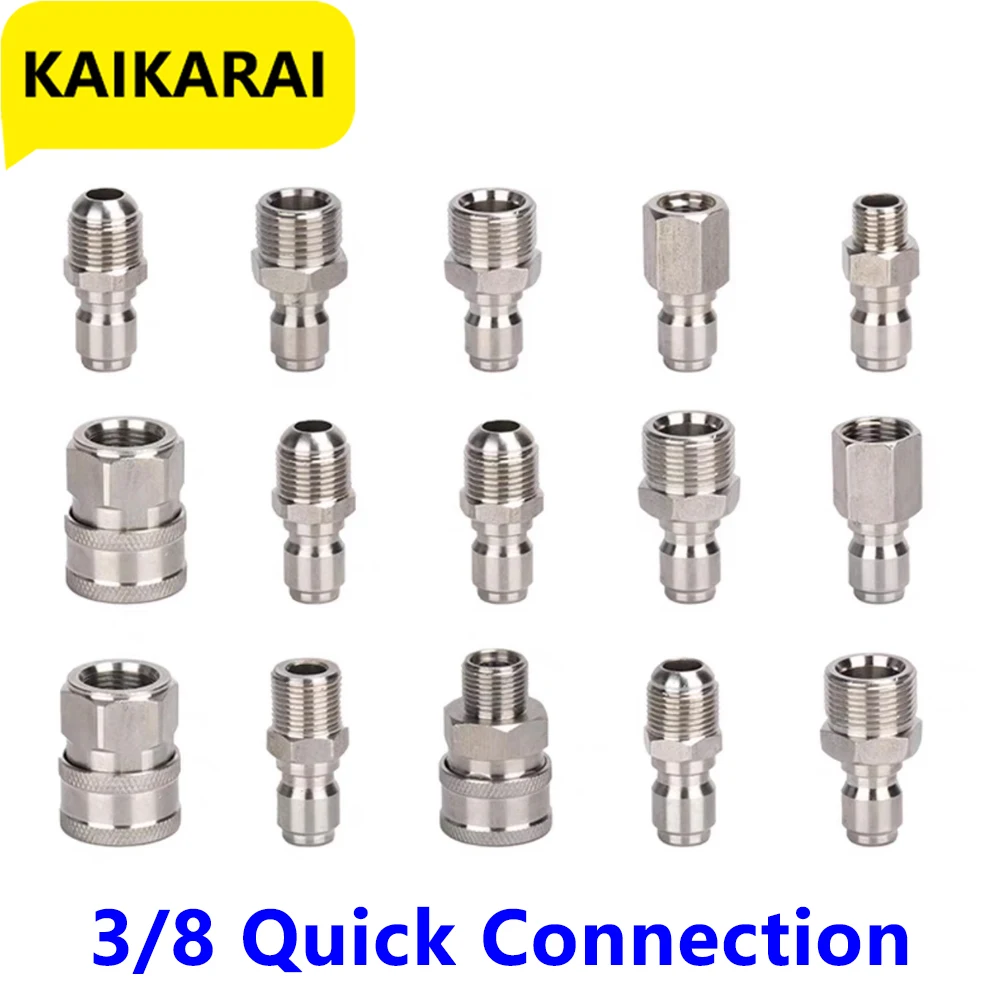 3/8 Inch Stainless Steel Male and Female Quick Connector Kit Pressure Washer Adapter Set Quick Connector Plug Male Nipples