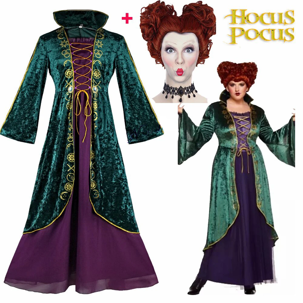 

Hocus Pocus Cosplay Winifred Costume Red Queen Medieval Dress Winifred Sanderson Cosplay Outfit Wig Halloween Costume For Women