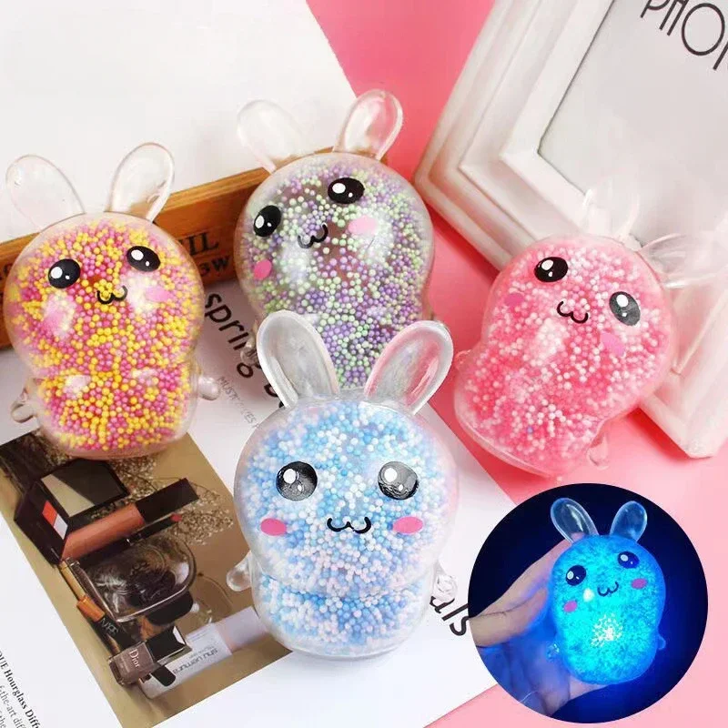 Squishy Bunny Stress Balls com Luz, Stress Relief Toy, Fidget Toys, Coelho colorido para meninas,