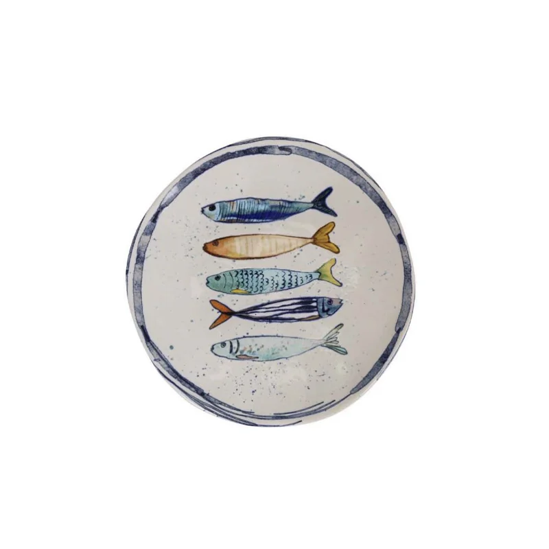 STARLEY Dessert Plate Breakfast Dish/Deep Dish Soup Dishes/Plane Plate, Premium Porcelain Fish Design, Mediterranean Iberica Glitter