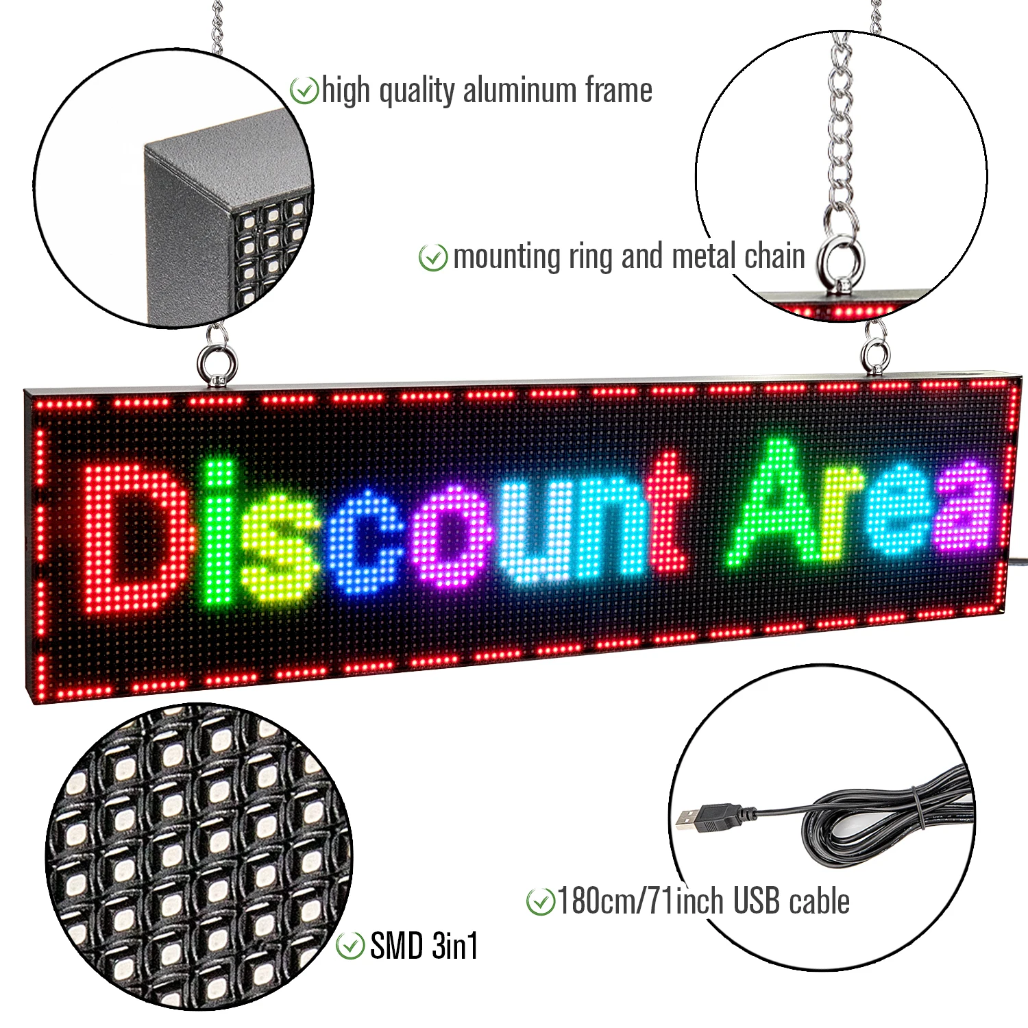 P4 WIFI Programmable Led Sign 32*128 Pixels Full Color Scrolling Message Board Information multi-function Business Advertising