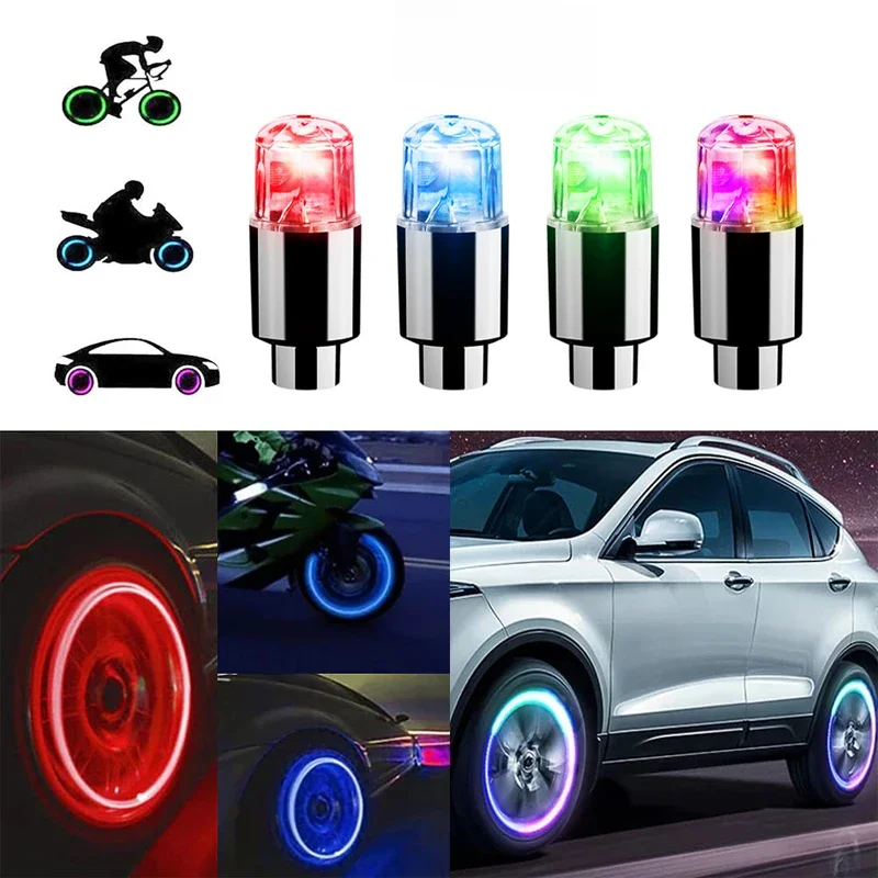 AliExpress 4Pcs Colorful LED Wheel Lights Car Tire Valve Caps Neon Light Bulb Universal Car Motorcycle Bicycle