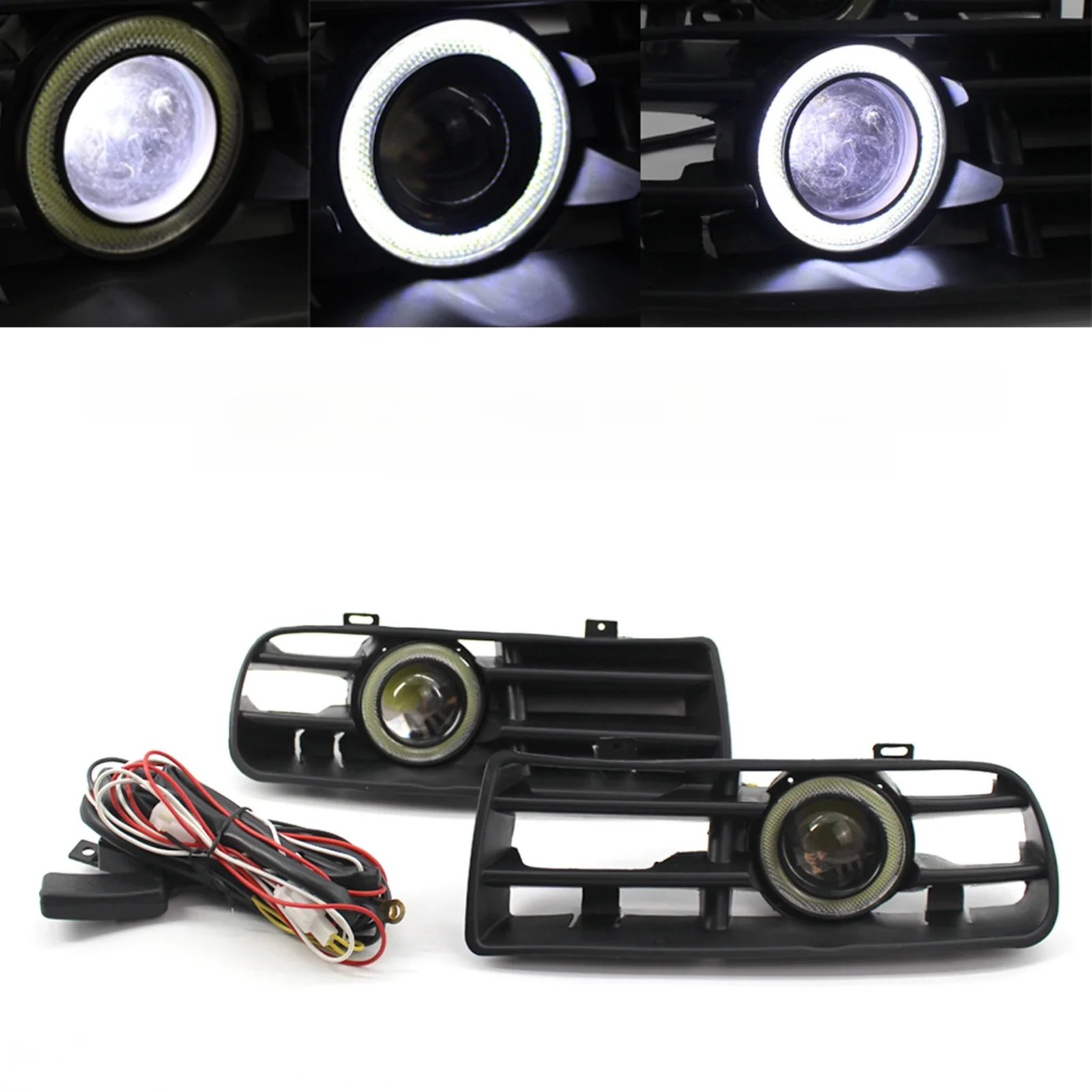 1 paire de Grilles de pare-chocs avant de phare antibrouillard blanc de voiture de remplacement pour VW Golf MK4 1998-2004 lampe yeux d'ange LED antibrouillard en cours d'exécution
