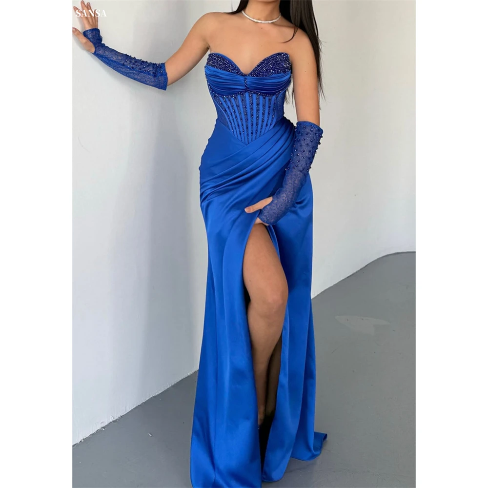 

Sansa Customized Mermaid Side Split Rhinestones Strapless Prom Dress Sleeveless Vestidos De Noche Floor-Length Formal Evening