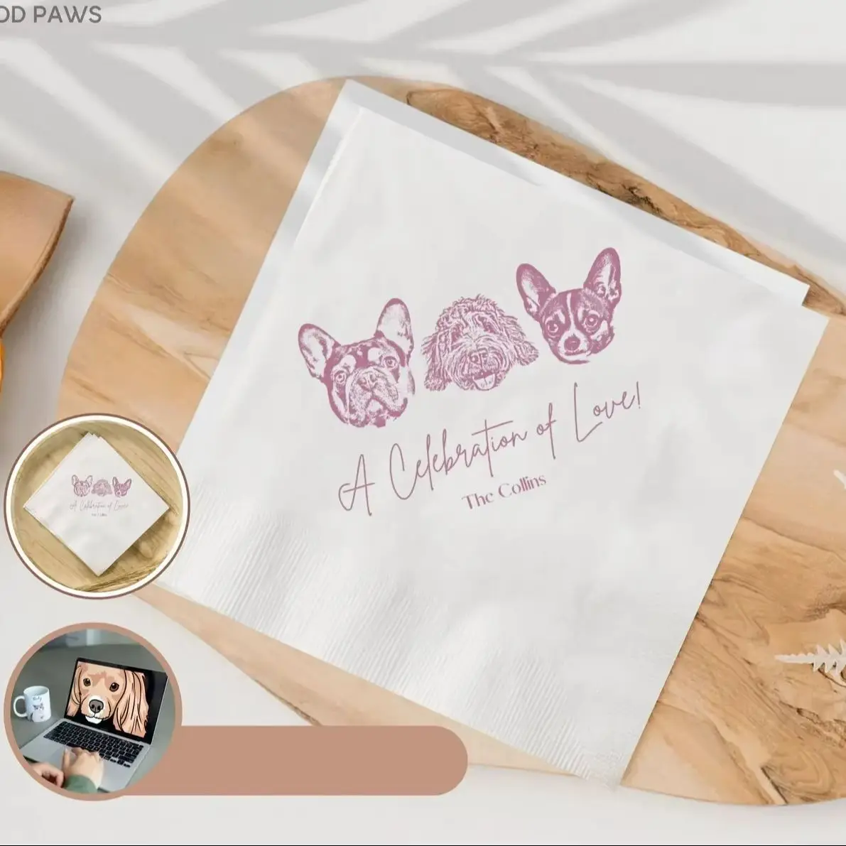 

50 шт. персонализированных салфеток для свадьбы с фотографией питомца, коктейльные салфетки для собак, салфетки для кошек, салфетки для собак на свадьбу