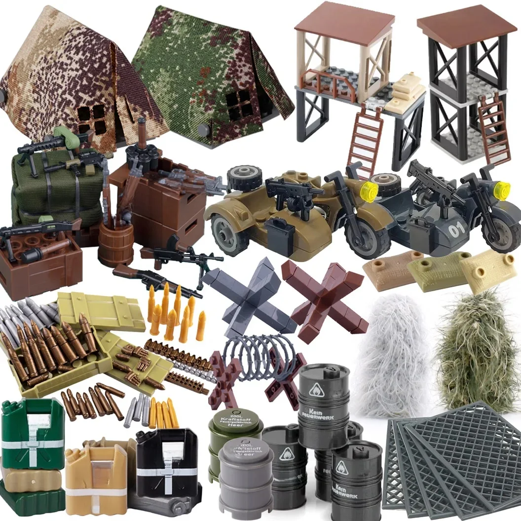 Moc ww2 militärische Ölfass Kraftstoff tank gedruckt Bausteine Waffen Soldaten Zubehör Kriegs szene Zubehör Ziegel Spielzeug Jungen