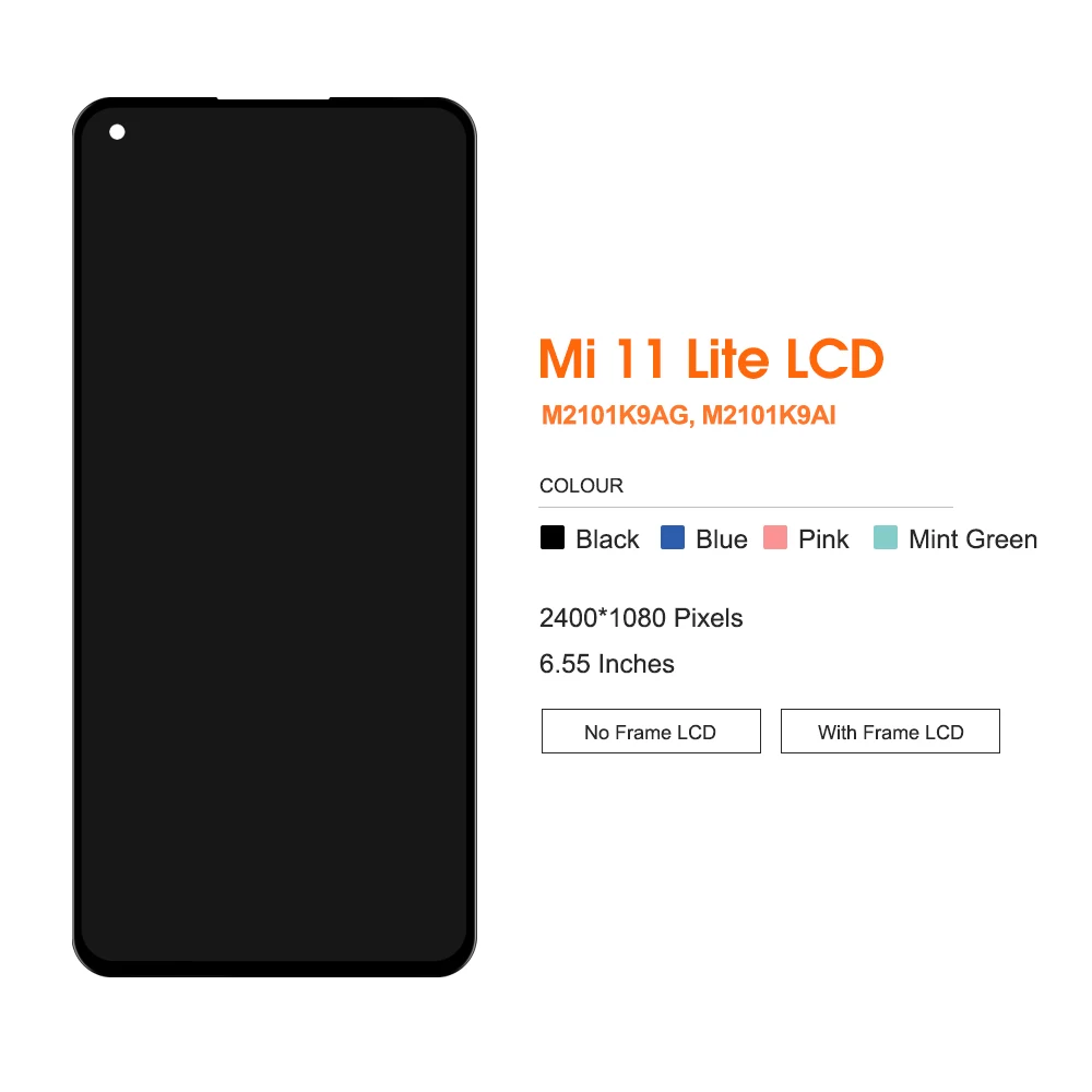 6.55'' Display For Xiaomi Mi 11 Lite 5G LCD M2101K9G Display Touch Screen Digitizer Assembly With Frame For Mi 11 Lite Screen