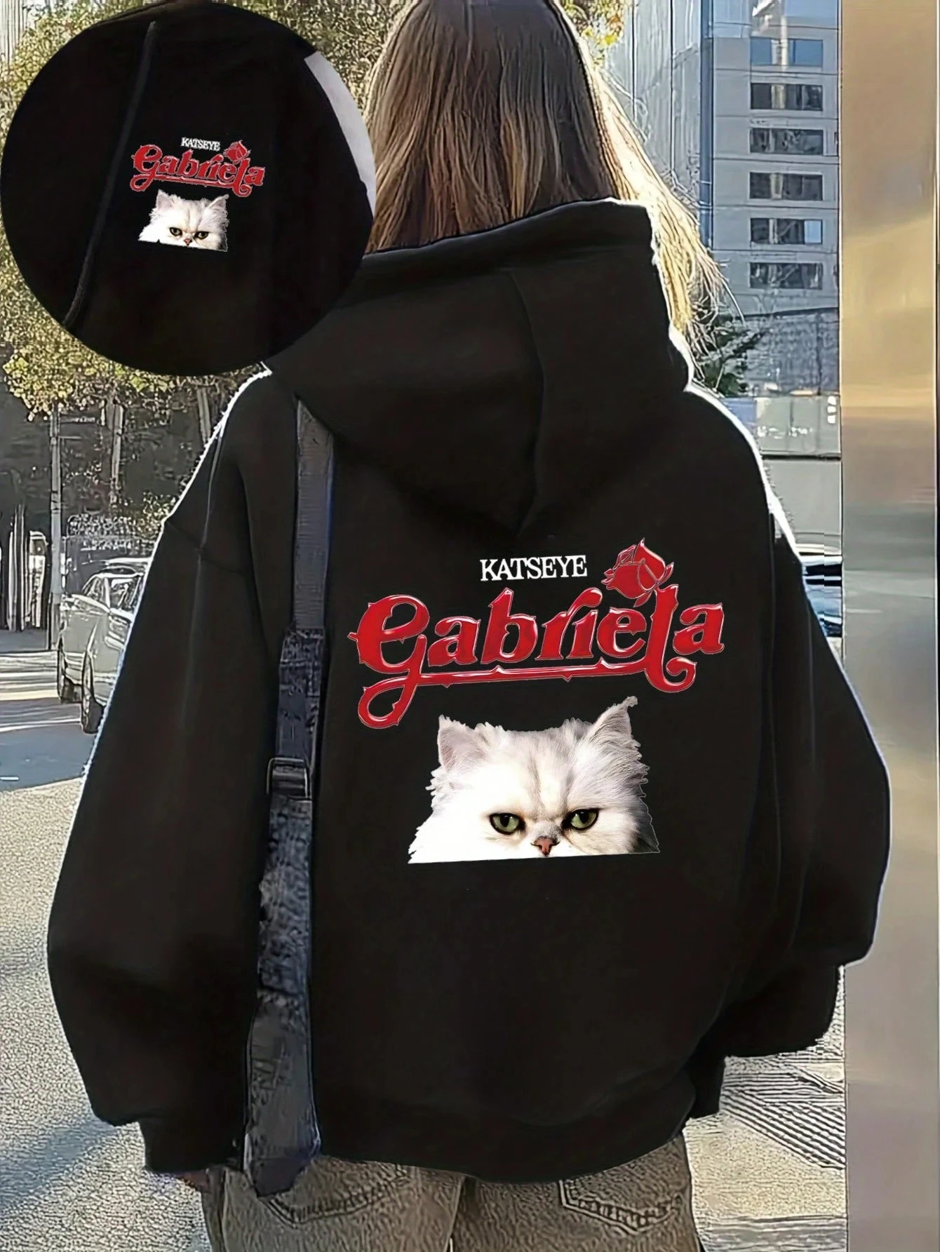 Plus Size Katseye Muster bedrucktes Sweatshirt Damen Herbst Winter Modische hochwertige lässige Sport Langarm Hoodies