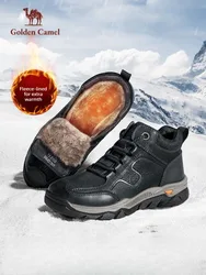 GOLDEN CAMEL Men's High-top Snow Boots Winter Plus Velvet Warm Retro Cow Leather Trendy Casual Cotton Shoes for Men Waterproof