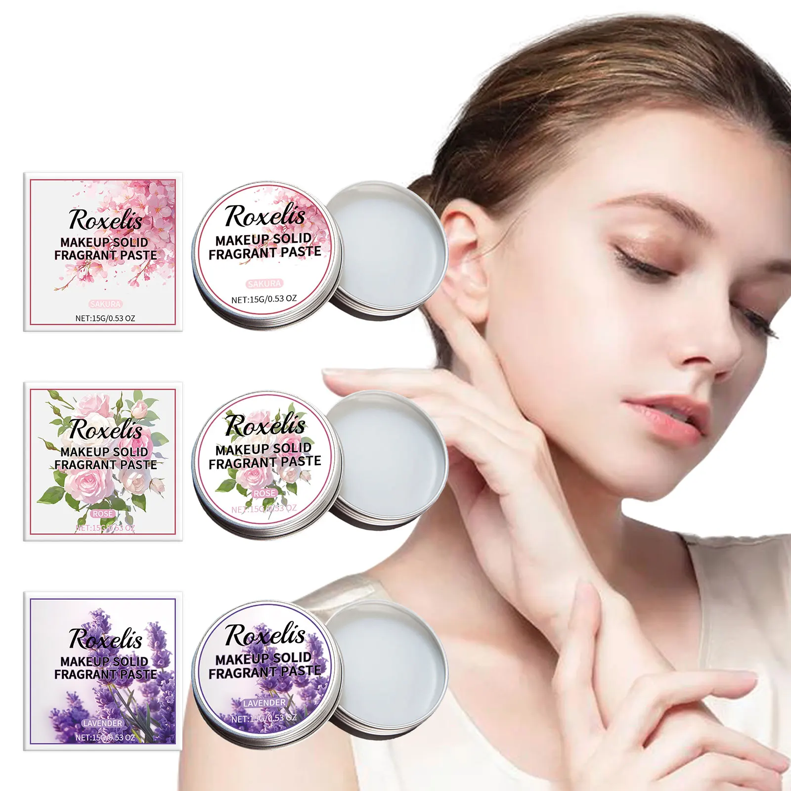 Roxelis 15g Floral Fragrance Solid Balm Release Women Charming Sakura Rose Lavender Scent Deodorant Dating Fresh Perfume Balm