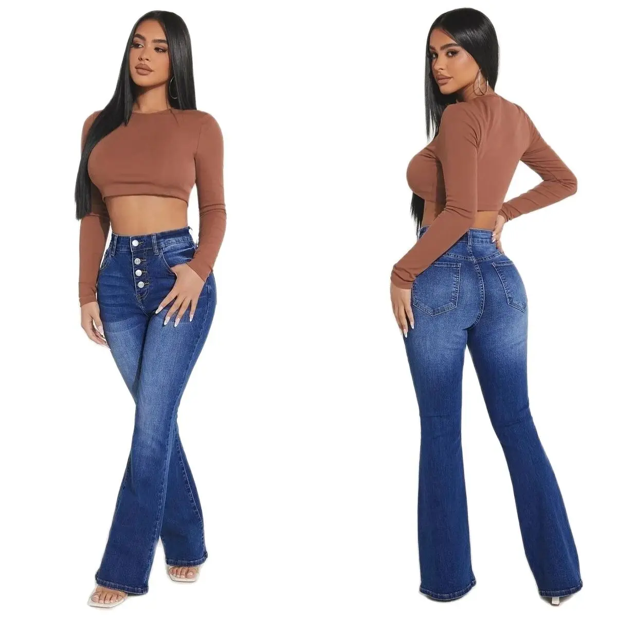 

2023 Fall New Women's High Waist Boot Cut Jeans Fashion High Stretch Denim Flared Pants Casual Female Clothing S-2XL Drop Ship