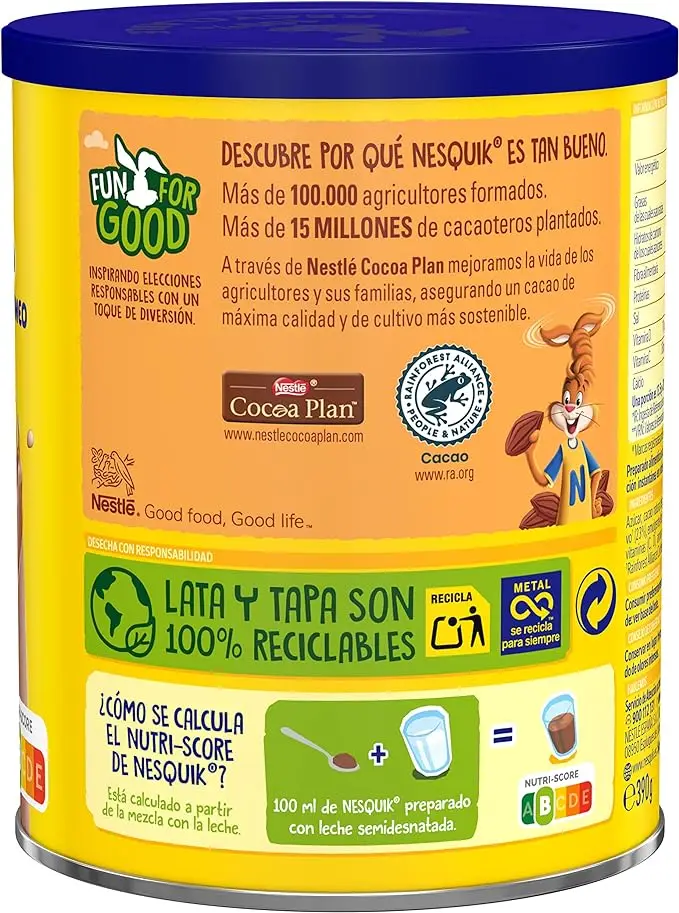 NESTLE NESQUIK Cacao instantáneo sin gluten bote 390 g- Pack 2 Unidades