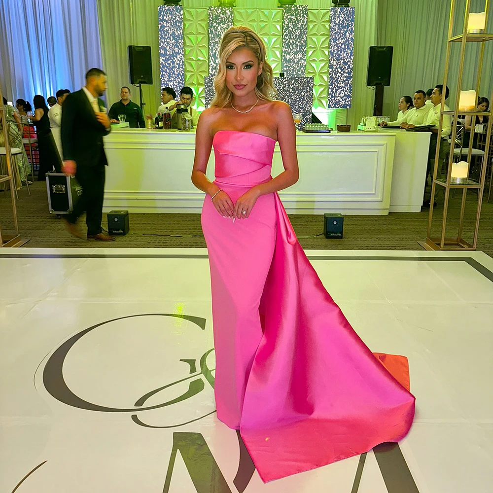 

Msikoods Elegant Strapless Pom Dress 2025 Pink Dance Guest Gown Formal Evening Dress Women Bridesmaid Party Dress Customized