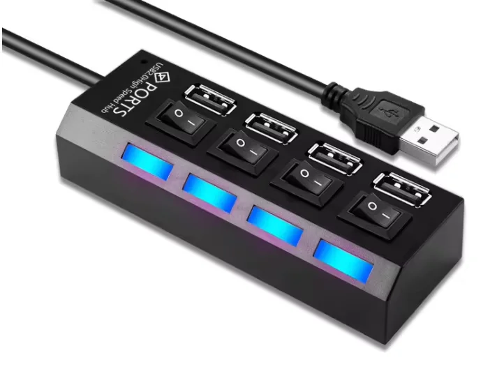 4 USB 2.0 Port Hub With Key Power Off High Speed 480Mbps Plug Play For PC Notebook Keyboard Mouse Mobile Printer