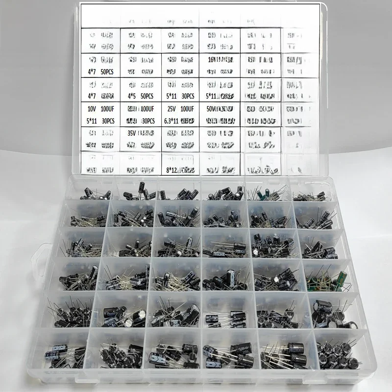 1000 sztuk/partia 0.1UF-1000UF 36 wartości aluminium 10-50V Mix kondensator elektrolityczny różnorodny zestaw i pudełko do przechowywania — zdjęcie 2
