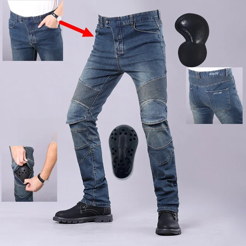 AliExpress UK MOTOJSMT New Four Seasons Motorcycle Slim Fit Elastic Cycling Pants Motorcycle Jeans Retro Fashion Jeans