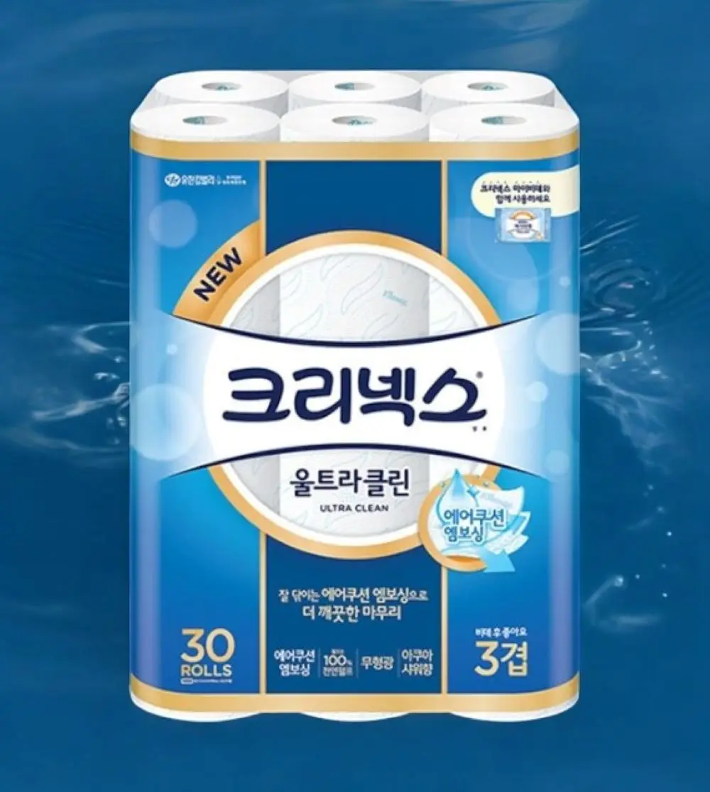 크리넥스 울트라클린 3겹 화장지 천연펄프 30m 30롤