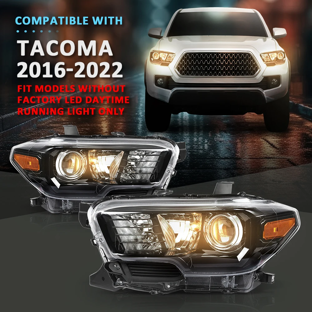 

Headlights Headlamps Fit for 16-22 Toyota Tacoma Trd Without Drl Led Black Projector Clear Lens 81150-04250/81110-04250 Waterproof