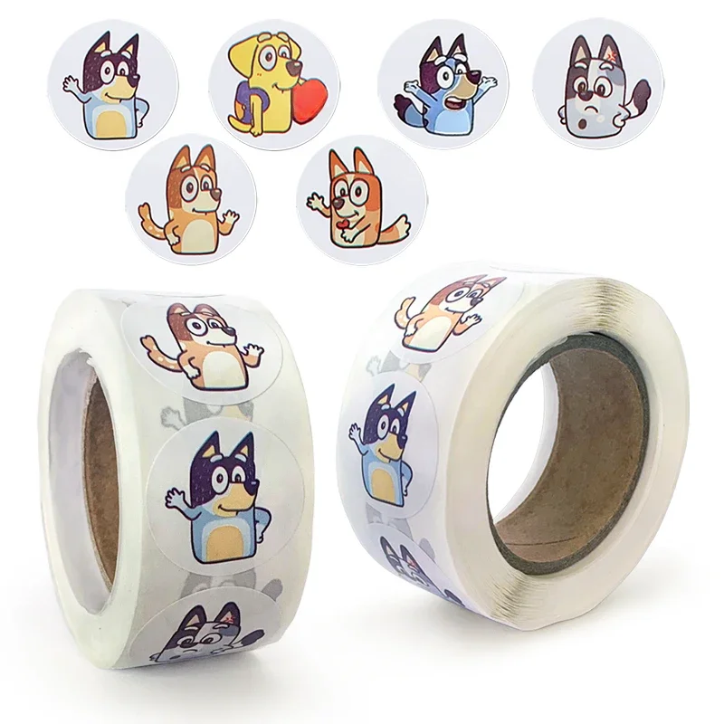 Etiqueta azul do cão do bingo do anime, decoração dos desenhos animados, fita de papel de selagem,