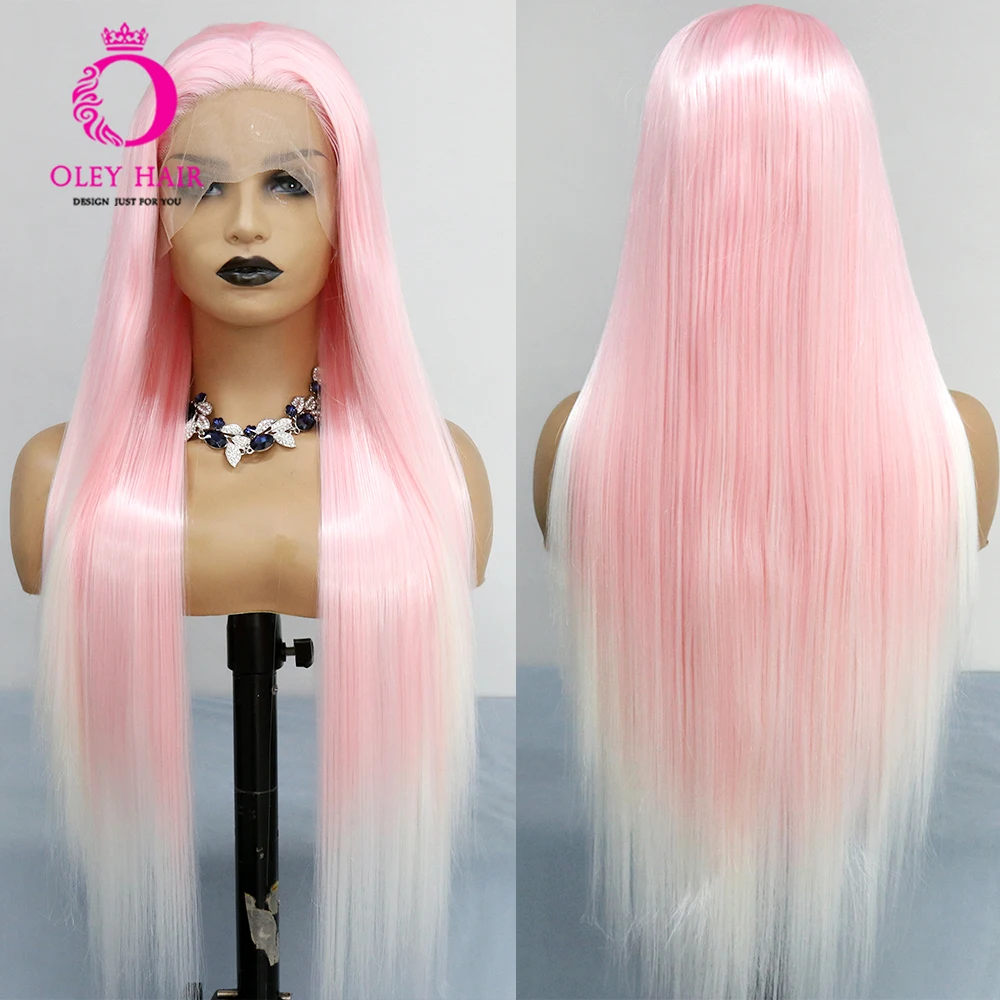 

Ombre Pink Colored Synthetic Heat Resistant 13x4 Lace Front Wig Body Wave Drag Queen Cosplay Wigs For Black Women Glueless 180%