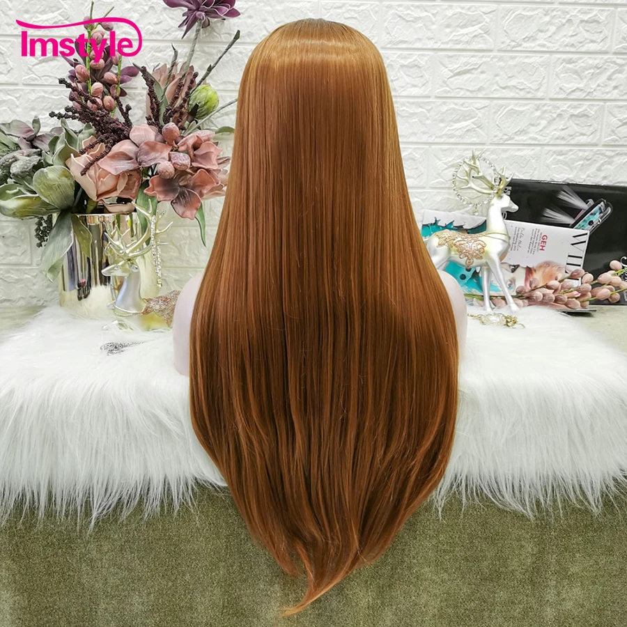 Imstyle Straight Lace Front Wig Synthetic Wigs For Women Gold Wigs Heat Resistant Fiber Long Cosplay Daily Wig