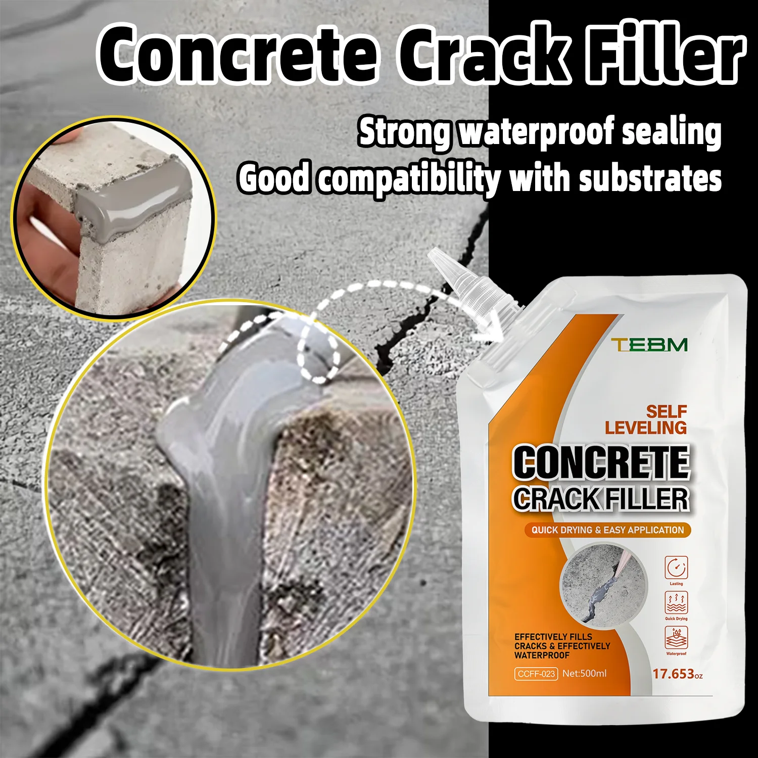 200ml/500ml Concrete Crack Filler Sealant Waterproof Quick-Drying Adhesive For Garage Floor Kitchen, Leak Repair For Corners