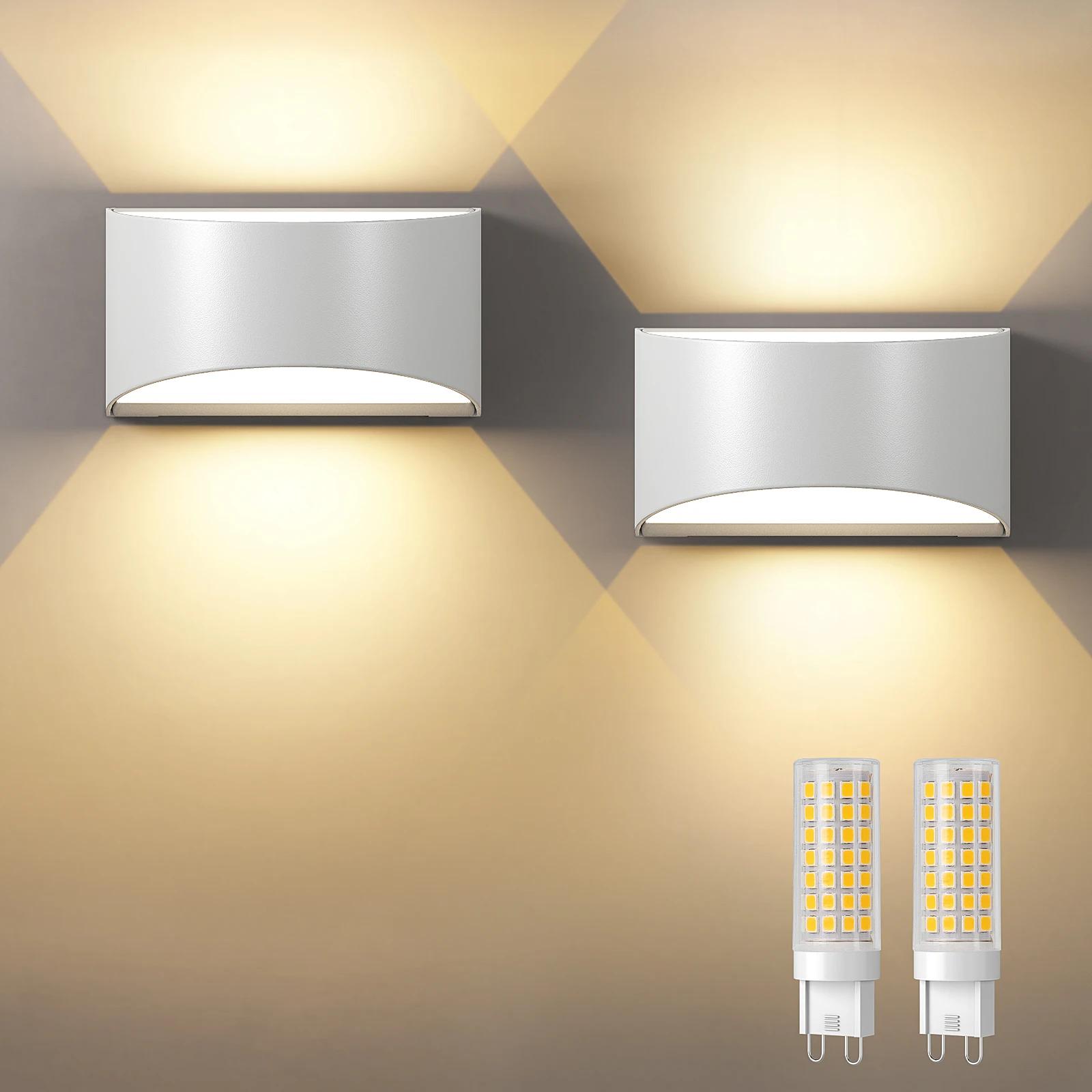 Lureshine Set van 2 Moderne Buitenwandlampen Waterdicht IP65 Aluminium Wandlamp met G9 LED-lamp Buitenverlichting voor Tuin Patio Huisdecoratie