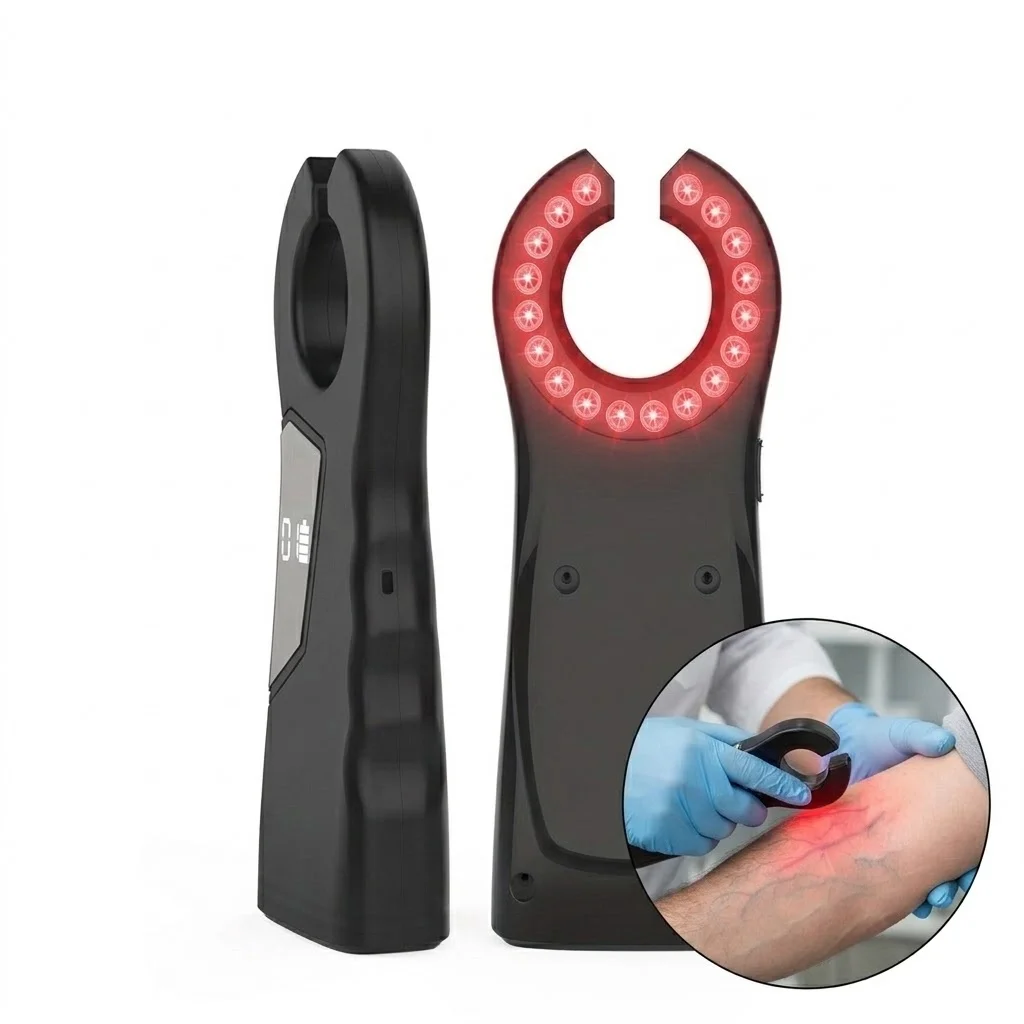 Handheld Vein Finder Transilluminator Infrared Vein Detector Viewer Machine, 18 LED Lamp Beads 6W High Power, 01-99 Brightness Adjustment Digital Battery Display, Portable Medical Vascular Imaging Tool for Clinic Hospital Home Infusion