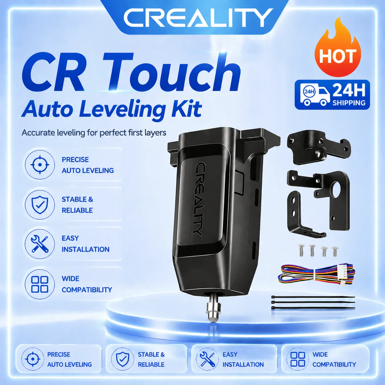 

Комплект датчиков автоматического выравнивания Creality CR Touch для Ender 3/3 V2/3 Pro/3 Max/5/5 Pro/CR10 с металлическим фиксатором и 32-битным датчиком