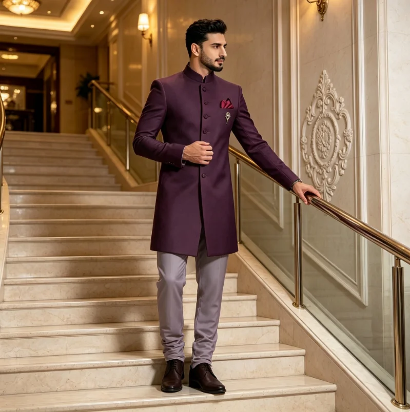 Men Formal Wear Indian - Modieus wit herenpak met opstaande kraag,