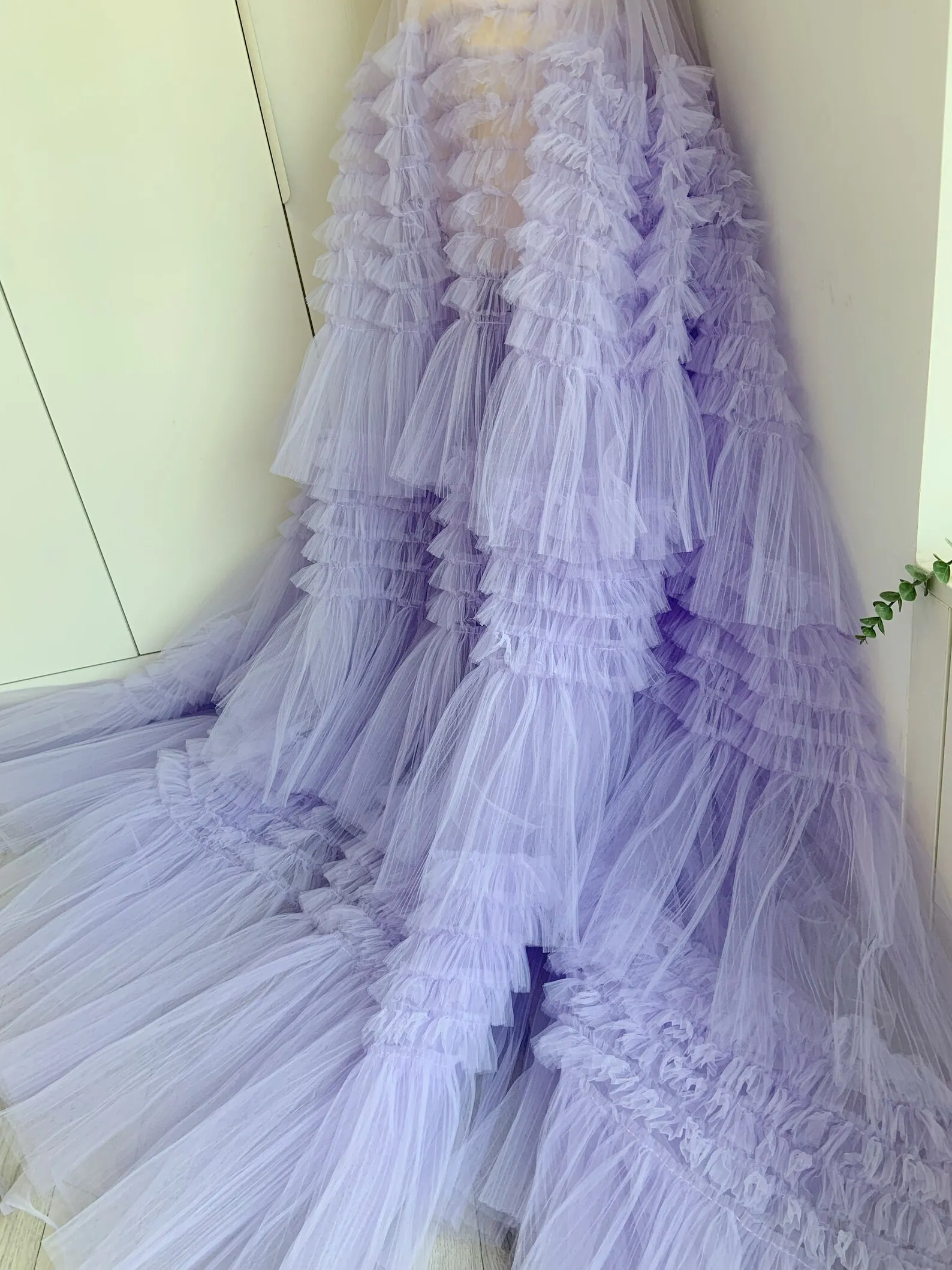 Light Purple Tulle Ruffle Fabric for Cake Dress, Bridal Dress Fabric DIY Pom Bride Guipure Fabric Sewing Accessories Supplies