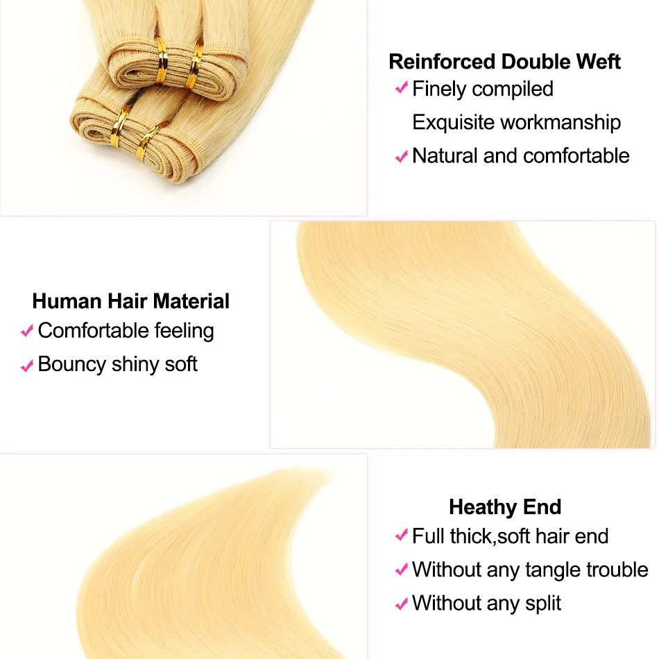 Extensiones de cabello de trama 100%, cabello humano cosido en trama, cabello Remy liso brasileño, 12 "-26", 613 #