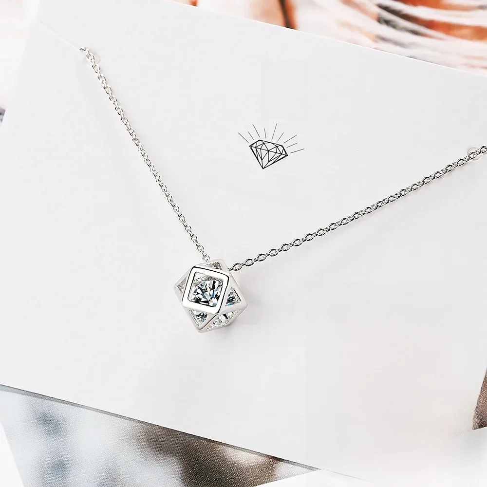 Süße Geometrie Zirkonia Würfel Anhänger 925 Sterling Silber Schlüsselbein Kette Weibliche Halskette für Frauen Hochzeit Schmuck Geschenk