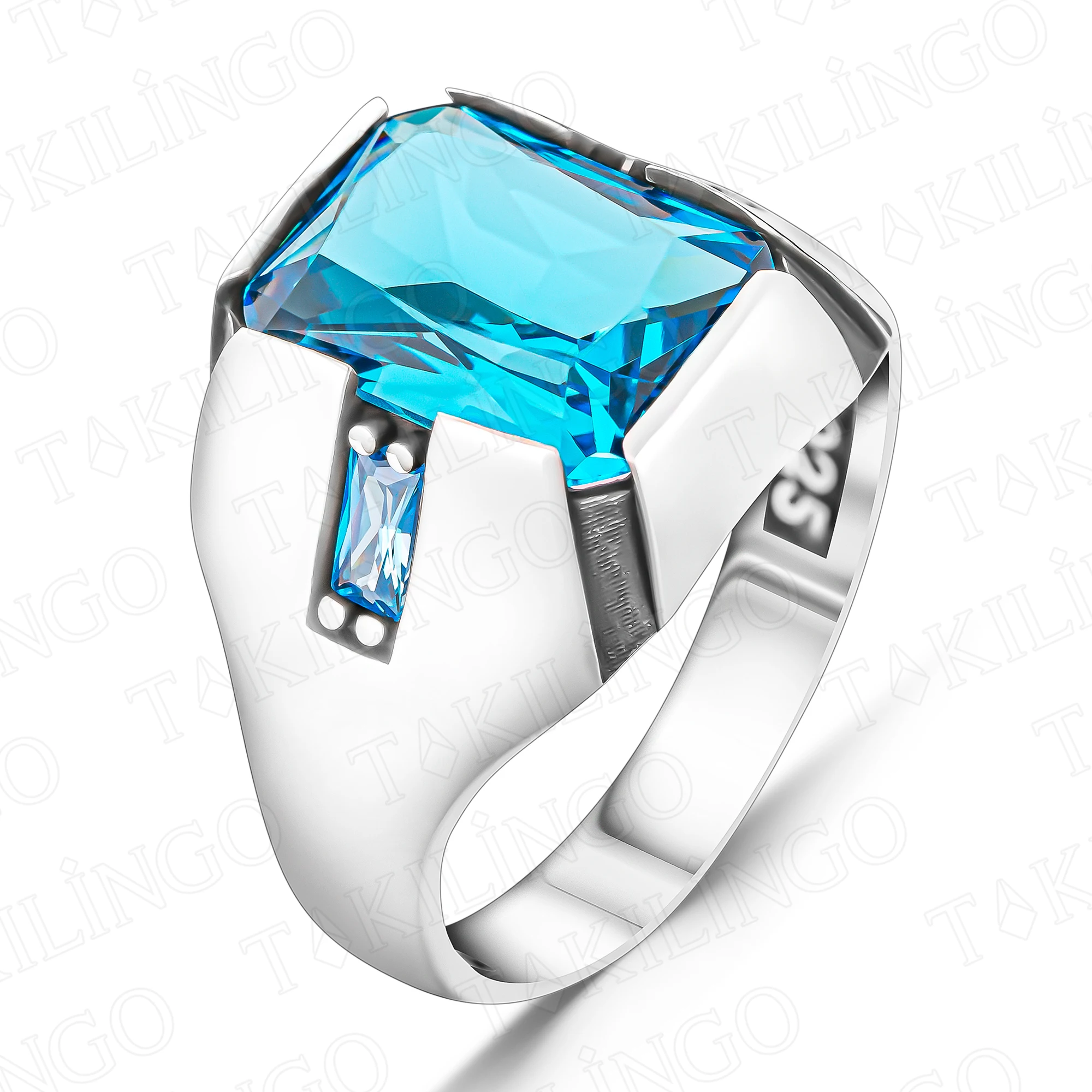 

Aquamarine Stone Ring Genuine Solid 925 Sterling Silver Rectangular Aquamarine Gemstone Men's Ring