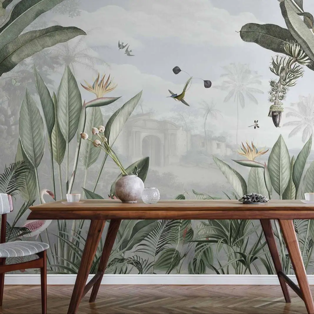 Botanical Forest Jungle Animals Wallpaper with Various of Animals Wall Mural