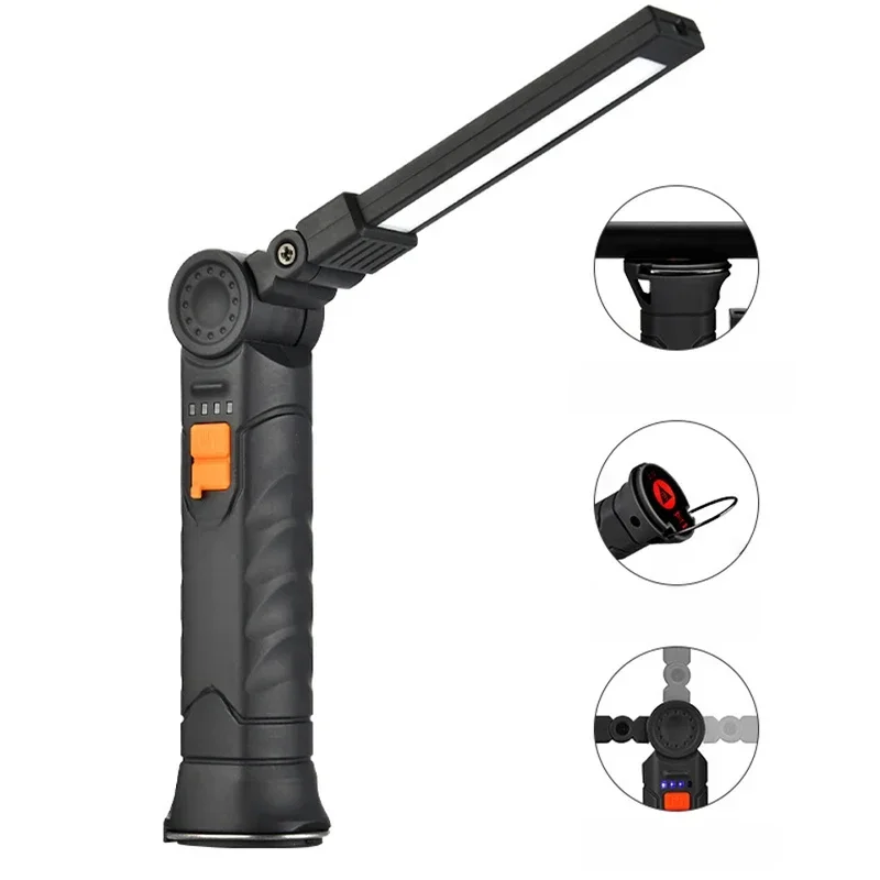 Przenośna latarka LED COB ładowana przez USB lampa robocza magnetyczna lampa wisząca Lanterna z wbudowaną baterią latarka kempingowa — zdjęcie 2