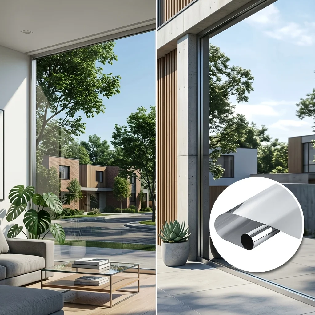 One Way Mirror Window Film Roll Black Silver Static Cling Heat Block Sun Block UV Block Anti Reflective Durable for Home