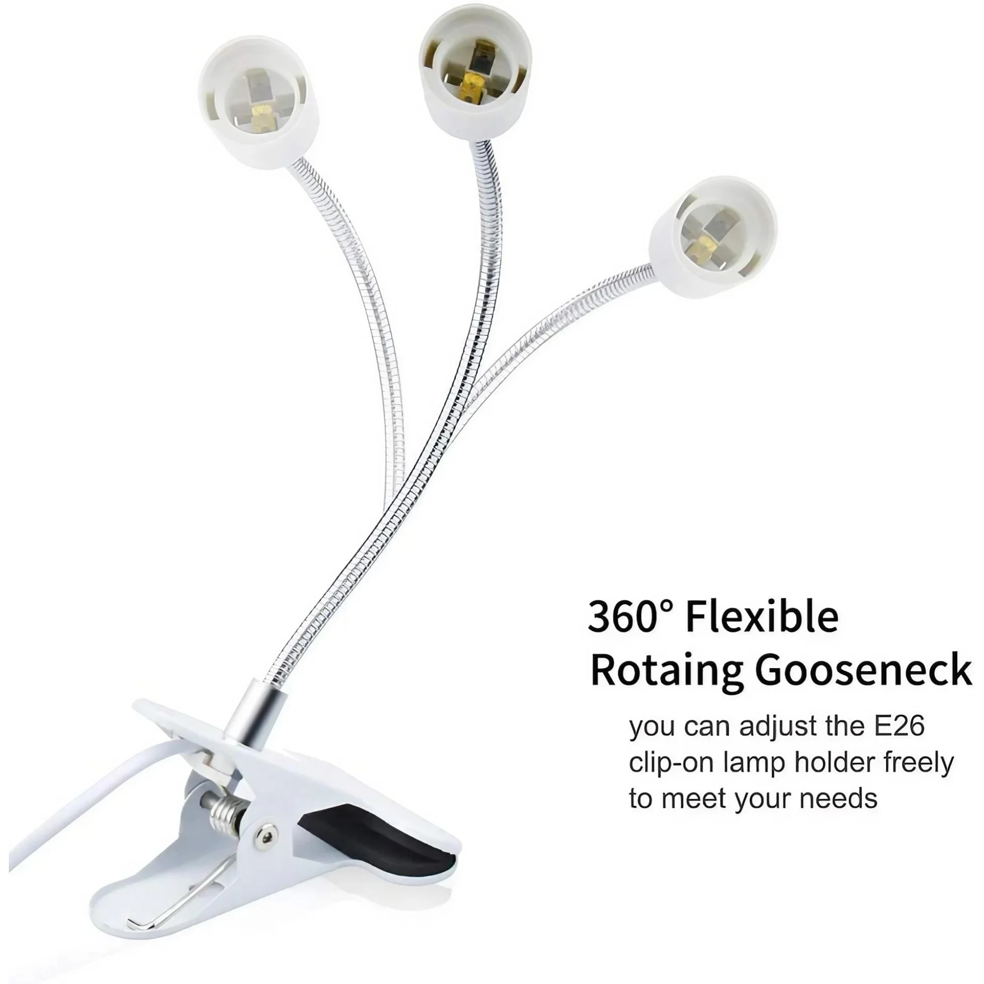 EU US Plug 360 Degree Flexible Desk Lamp Holder E27 Light Base Socket Gooseneck Clip-on Cable with Power On Switch for Home