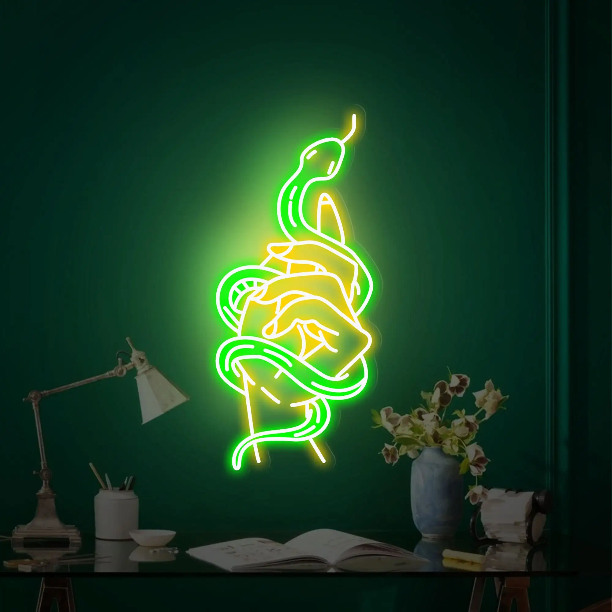 

Woman's Hand With Snake Neon Sign Cute Animal Wall Art Decor Woma Bedroom Night Sign Game Room Bar Beer Sign