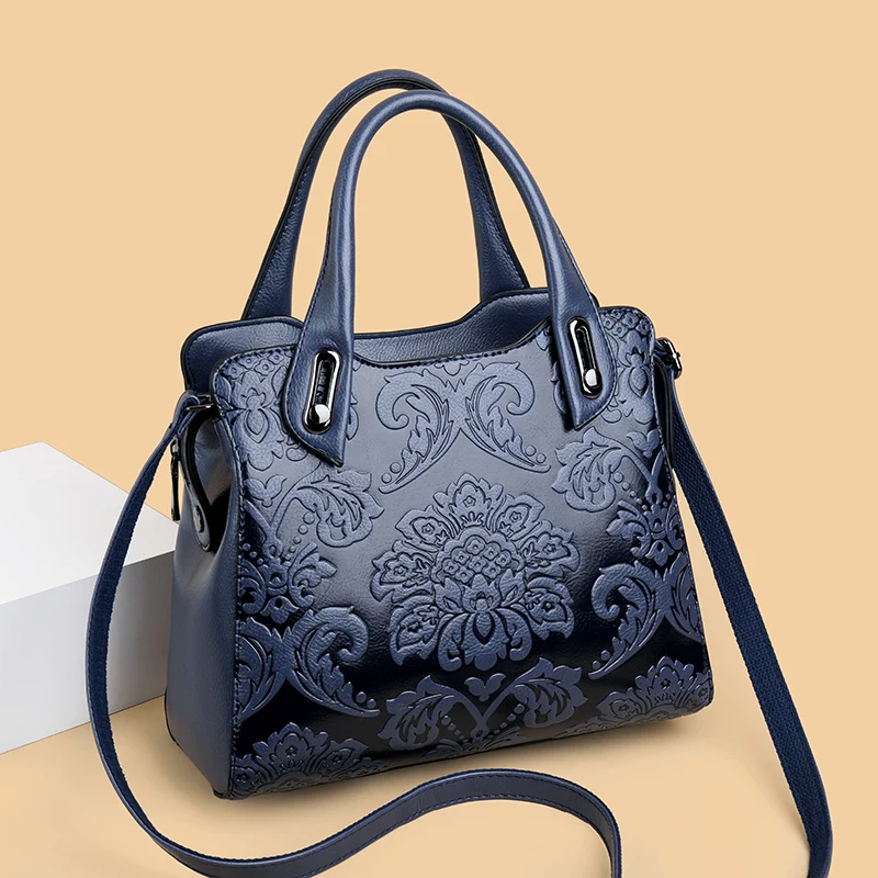 Luxury Vintage Embossed Handbag PU Leather Elegant Large Capacity Tote Bag for Women