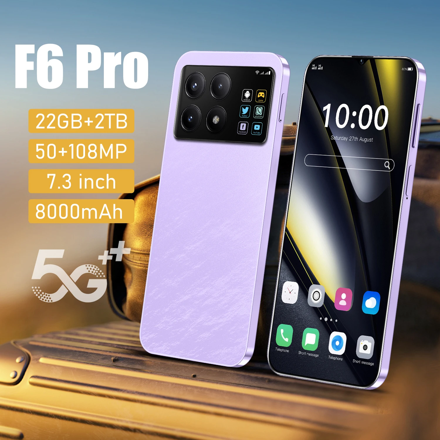 هاتف ذكي F6 Pro الإصدار العالمي الجديد 22G + 2TB 8000mah 4G/5G هاتف محمول ثنائي الشريحة Snapdragon 8 Gen3 Android 14 هاتف محمول غير مقفول