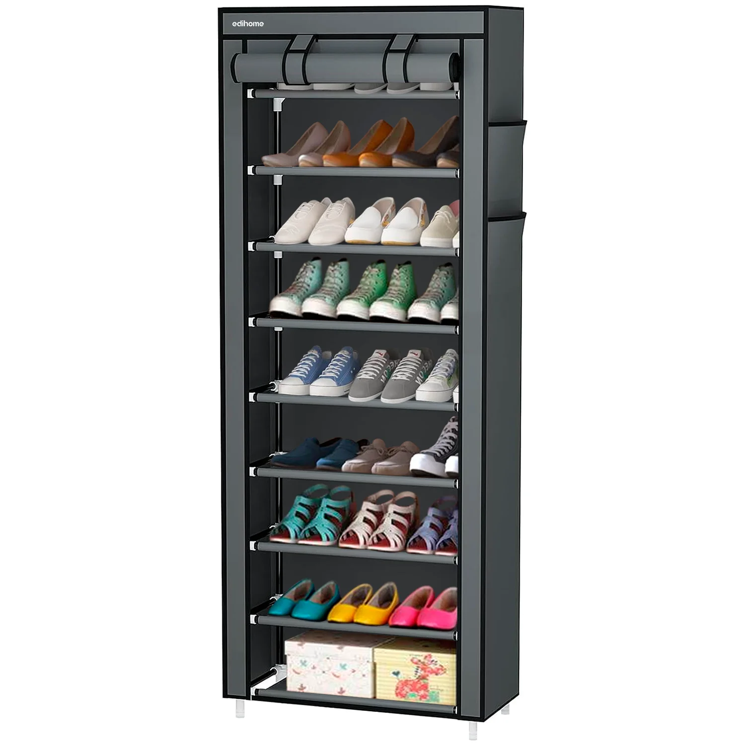 Edihome, shoe cabinet fabric, shoe cabinet, shelf, organizer furniture, narrow, Exterior, plastic, cheap, wide, clothes, small, white high shelf, black inner shelves, Sapateira, Slipper cover