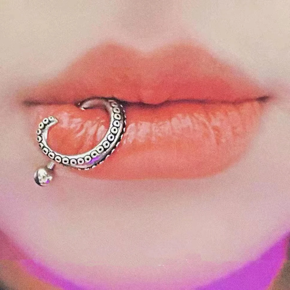 1PC 361L Surgical Steel Octopus Tentacle Cartilage Earrings Squid Labret Lip  Ring Piercing Eyebrow Tongue Piercing Jewelry